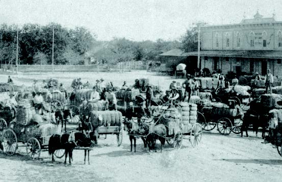 Cotton market on Main Plaza, 1890.